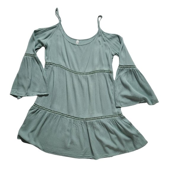 Cirana Blue Cold Shoulder Tiered Crepe Dress Size L - Picture 1 of 11